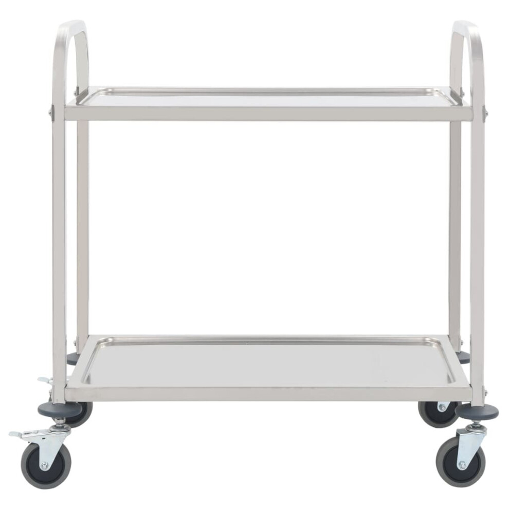vidaXL 2-Tier Kitchen Trolley 95x45x83.5cm Stainless Steel Dining Serving Cart