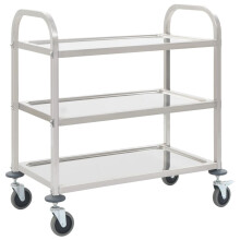 vidaXL 3-Tier Stainless Steel Kitchen Trolley 96.5 x 55 x 90 cm | 4 Swivel Castors (2 with Brakes) | 20-25 kg per Shelf | 50914