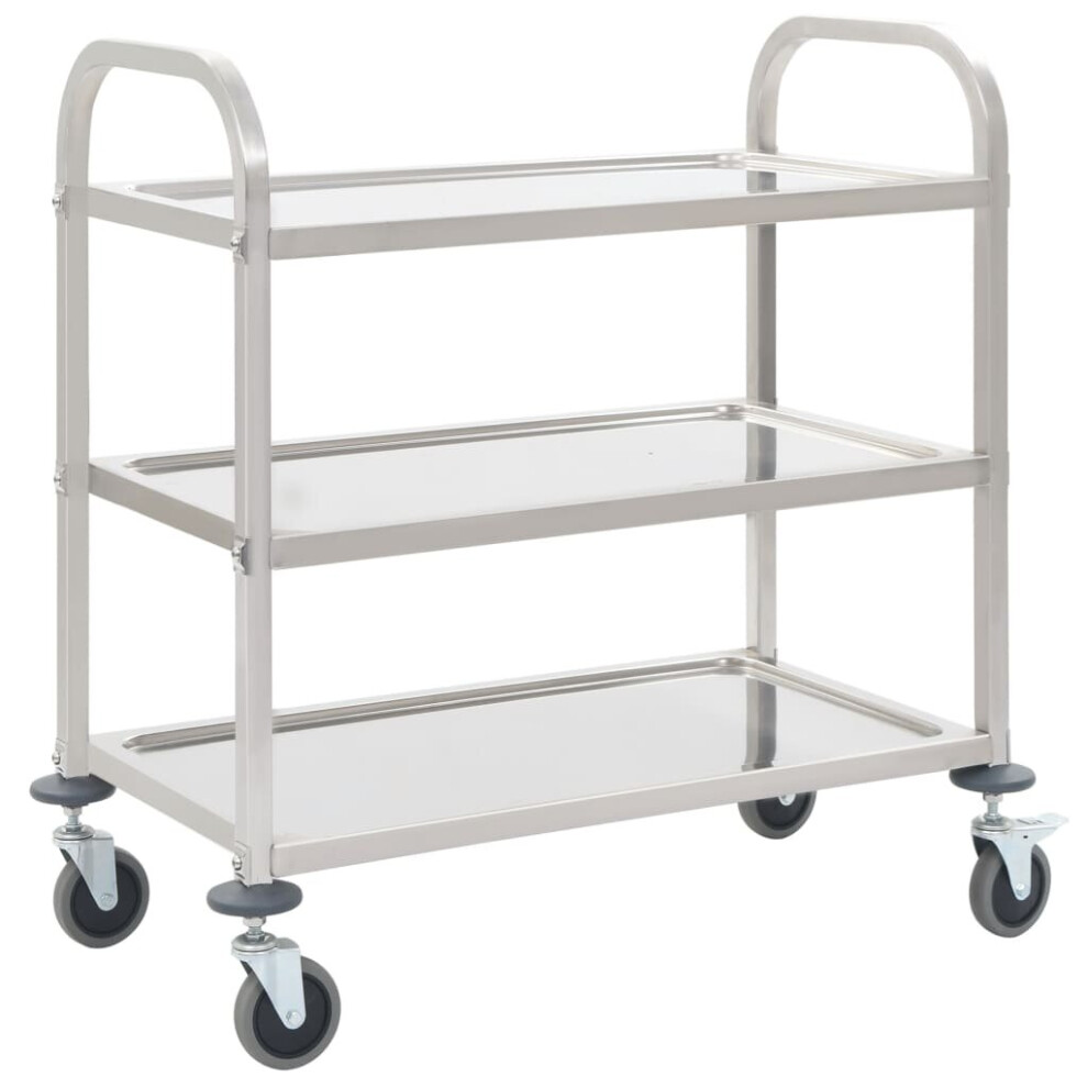 vidaXL 3-Tier Kitchen Trolley 95x45x83.5cm Stainless Steel Dining Serving Cart