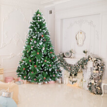 Christmas Tree 6FT 920 Branches Flocking Spray White Plus Pine Cone