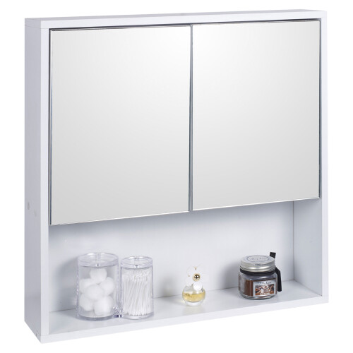 URBN Living (2 Half Doors) White Wooden Wall Mounted Mirror Bathroom Cabinet
