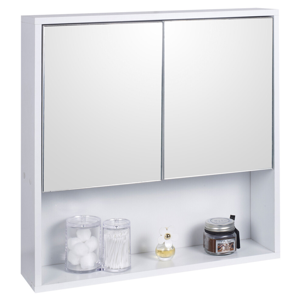 (2 Half Doors) White Wooden Wall Mounted Mirror Bathroom Cabinet