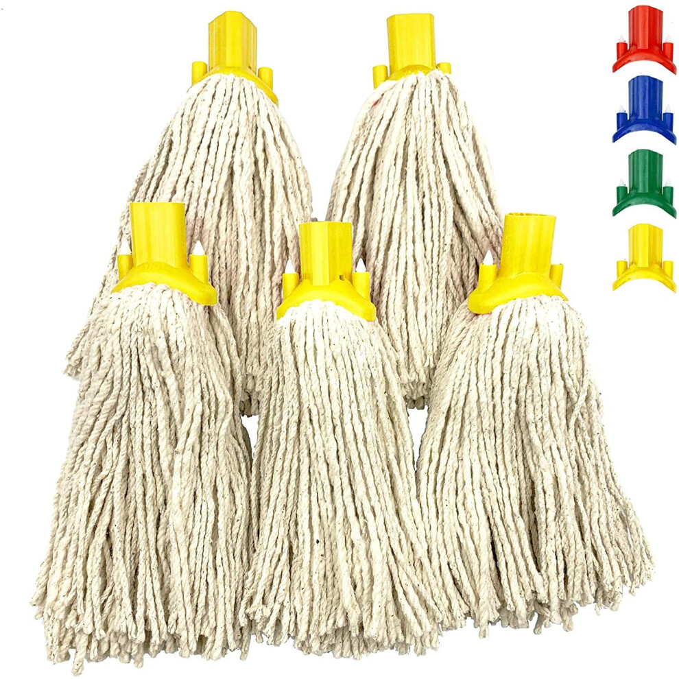 5x Cotton Mop Heads Replacement Floor Multi Fit Heavy Duty - Yellow