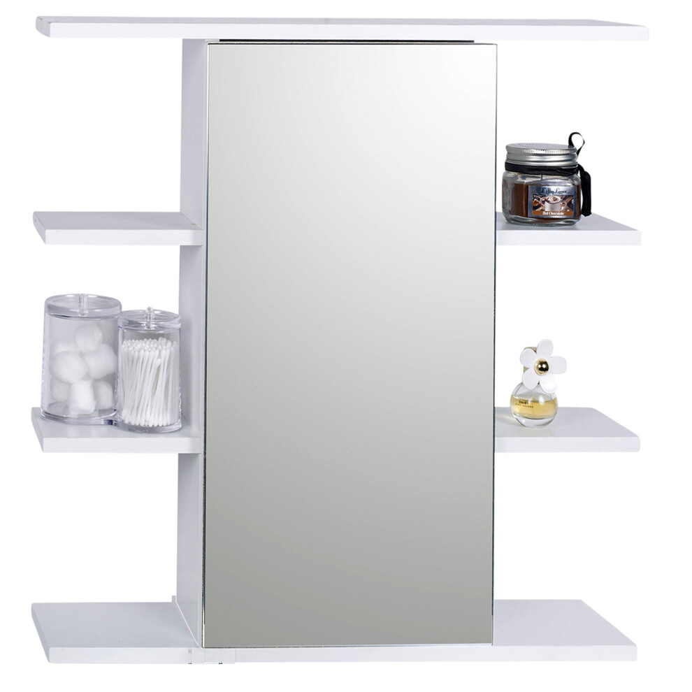 (1 Single Door) White Wooden Wall Mounted Mirror Bathroom Cabinet