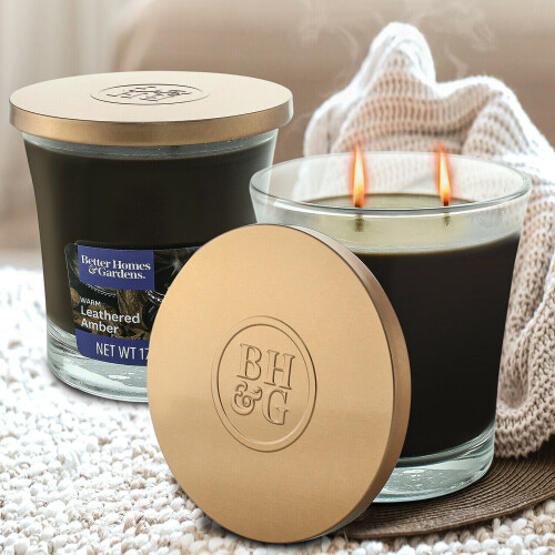 (Warm Leathered Amber) Better Homes 17oz Double Wick Scented Candle