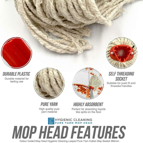 5x Cotton Mop Heads Replacement Floor Multi Fit Heavy Duty - Red 1