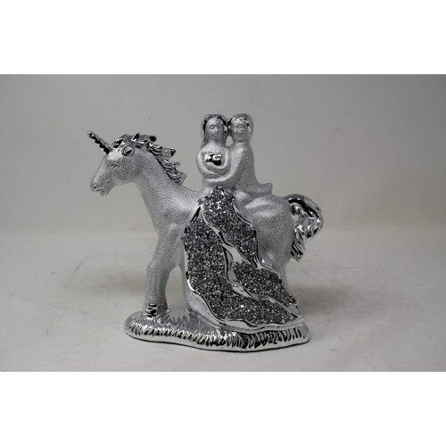 Silver CRYSTALLIZED Unicorn Horse With Couple Statue Crushed Diamond 2
