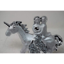 Silver CRYSTALLIZED Unicorn Horse With Couple Statue Crushed Diamond