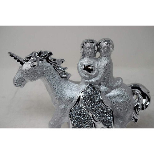 Silver CRYSTALLIZED Unicorn Horse With Couple Statue Crushed Diamond