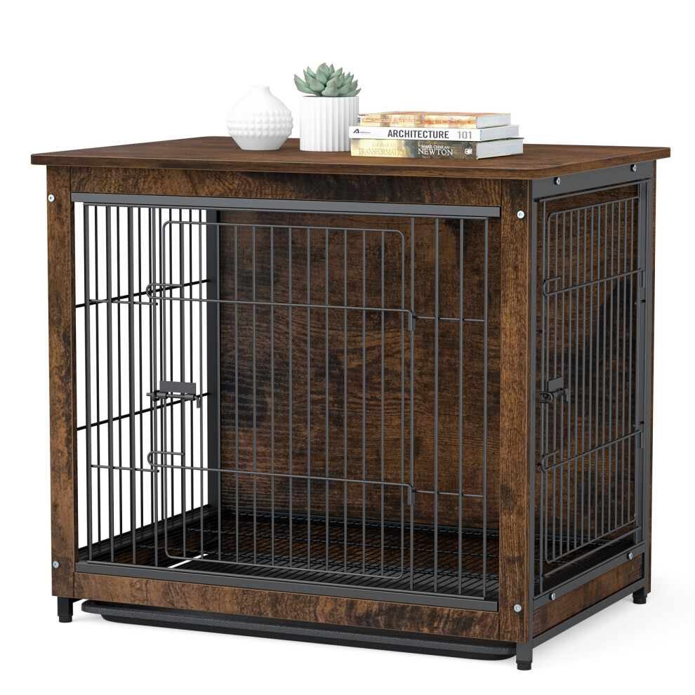 Bingopaw (S(60.6X46x59cm)) Dog Crate Table, Wooden Dog Crate Furniture Black/Dark
