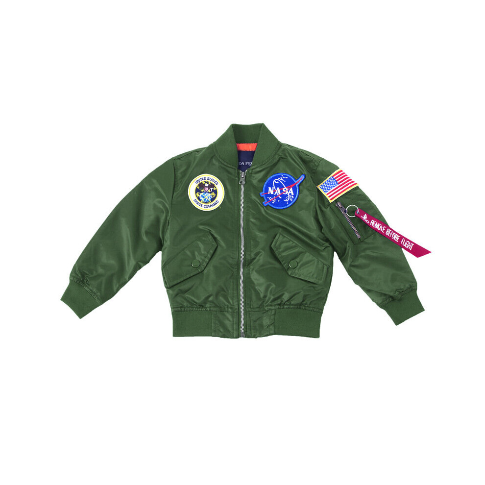 (Green, 125cm?8T?) Nasa Bomber Jacket Children Pilot MA1 Coat Flight Air Force Baseball Outwear
