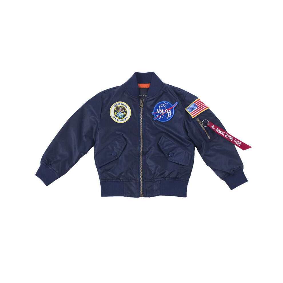 (Navy, 125Cm?8T?) Nasa Bomber Jacket Children Pilot Ma1 Coat Flight Air Force Baseball Outwear Blue