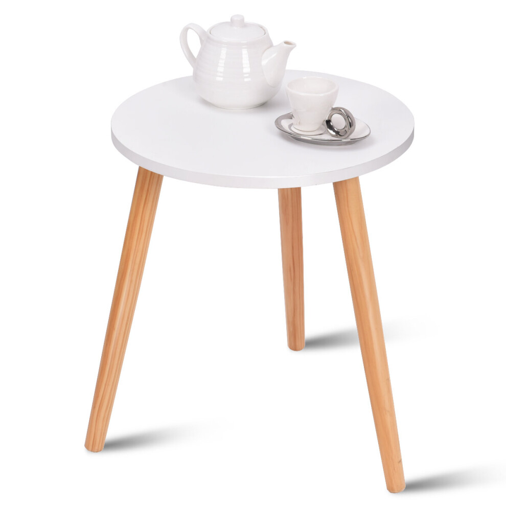 Round Coffee Table Household Small Side Table w/Natural Wood Legs