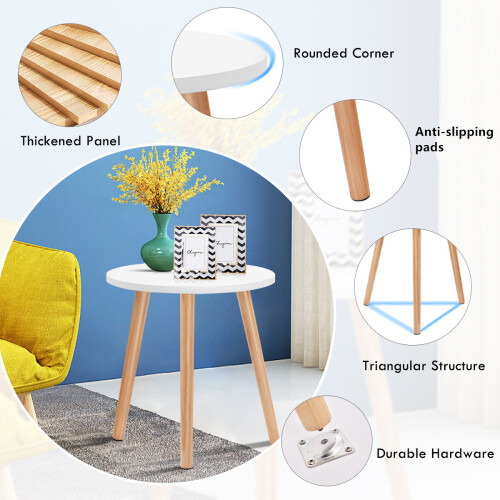 Costway Round Coffee Table Household Small Side Table w/Natural Wood Legs 1