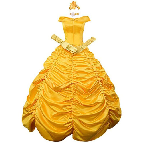 (XL) Womens Beauty and The Beast Princess Belle Cosplay Costume Fancy Ball Gown Dress