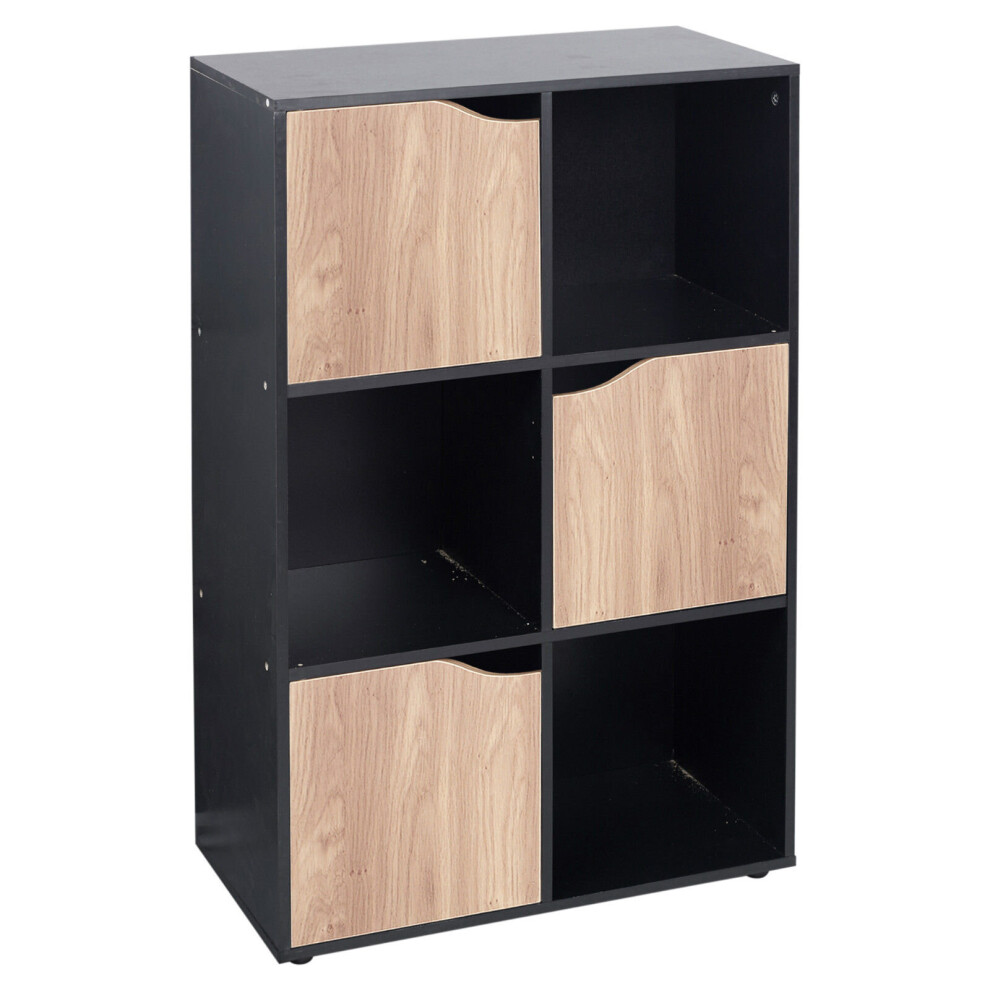 (6 Cube - Black, Oak) 6 Cube Wooden Bookcase Shelving Shelves Unit Wood