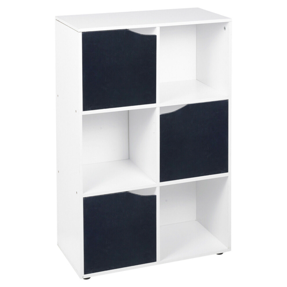 (6 Cube - White, Black) 6 Cube Wooden Bookcase Shelving Shelves Unit Wood