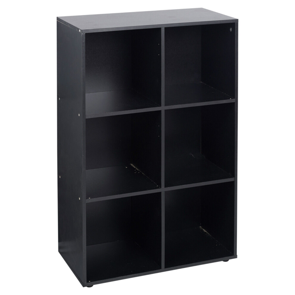 (6 Cube - Black, Without Door) 6 Cube Wooden Bookcase Shelving Shelves Unit Wood