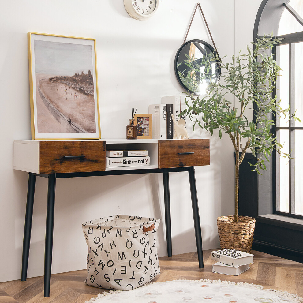 Console Table Industrial Style w/2 Drawer & Middle Open Shelf Entryway