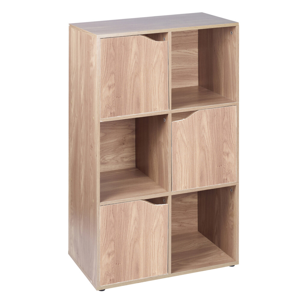 (6 Cube - Oak, Oak) 6 Cube Wooden Bookcase Shelving Shelves Unit Wood