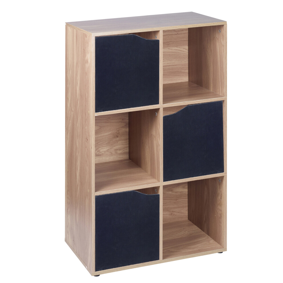 (6 Cube - Oak, Black) 6 Cube Wooden Bookcase Shelving Shelves Unit Wood