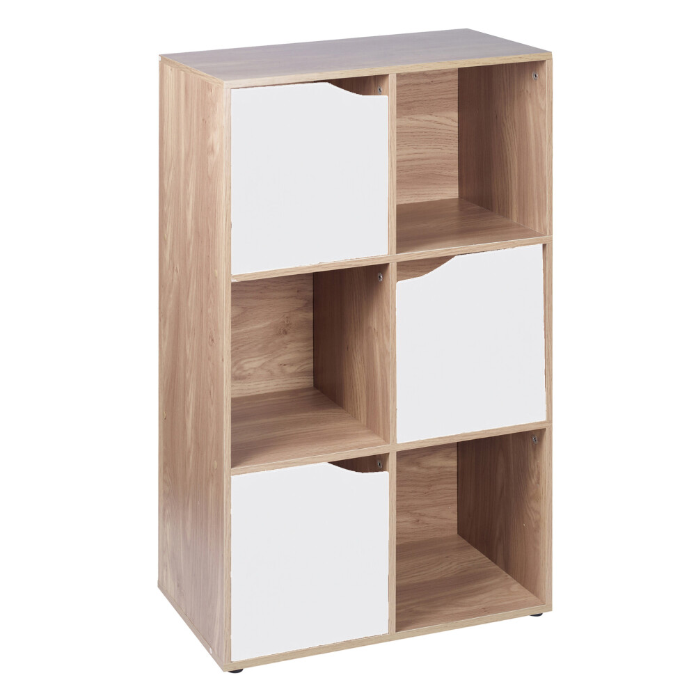 (6 Cube - Oak, White) 6 Cube Wooden Bookcase Shelving Shelves Unit Wood