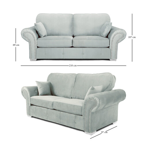 RD Furniture Oakland 3 Seater Sofa Plush Velvet Silver Grey 2
