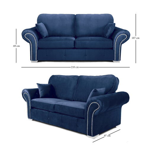 RD Furniture Oakland 3 Seater Sofa Plush Velvet Blue 2