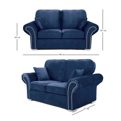 RD Furniture Oakland 2 Seater Sofa Plush Velvet Blue 2