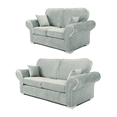 RD Furniture Oakland 3+2 Seater Sofa Set Plush Velvet Silver Grey 1