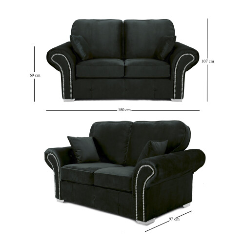 RD Furniture Oakland 2 Seater Sofa Plush Velvet Black 2