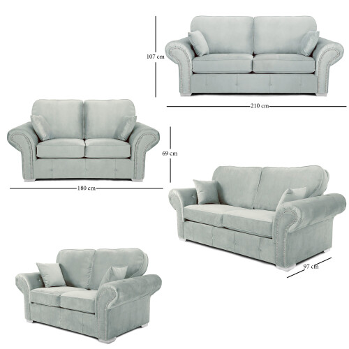 RD Furniture Oakland 3+2 Seater Sofa Set Plush Velvet Silver Grey 2