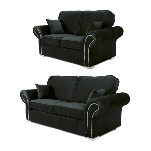 RD Furniture Oakland 3+2 Seater Sofa Set Plush Velvet Black 1