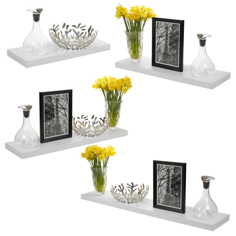 (90X23.5cm, 3) White Floating Wooden Wall Shelves Display Unit 5060577393696