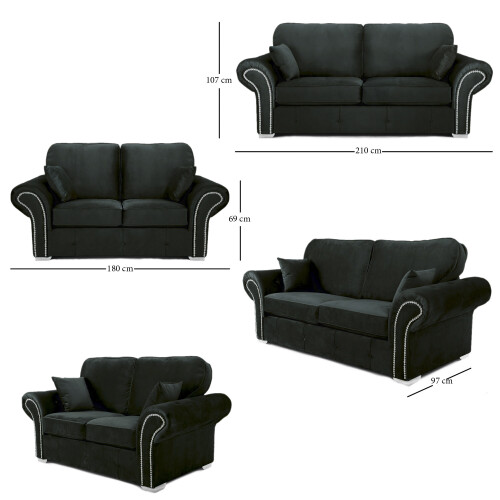 RD Furniture Oakland 3+2 Seater Sofa Set Plush Velvet Black 2