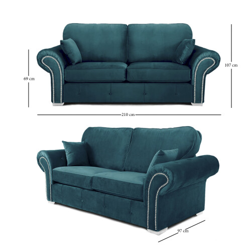 RD Furniture Oakland 3 Seater Sofa Plush Velvet Teal 2