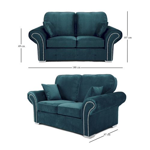 RD Furniture Oakland 2 Seater Sofa Plush Velvet Teal 2