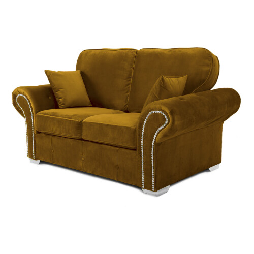 RD Furniture Oakland 2 Seater Sofa Plush Velvet Gold 1