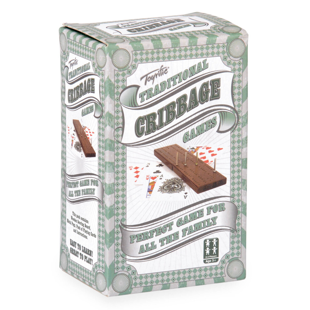 Toyrific Cribbage - Portable Mini Card Game With Folding Wood Board, 2-4 Players, Includes Deck & Pegs (Ty4412)