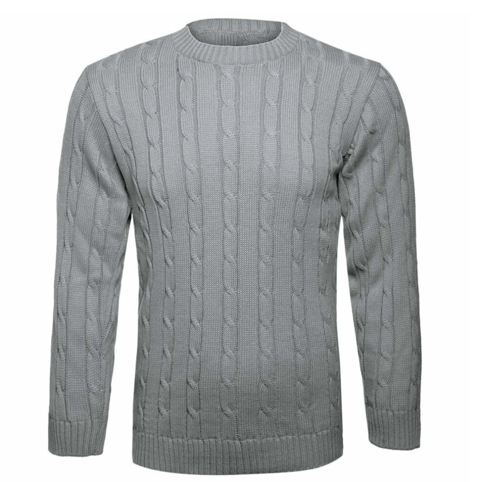 (Grey, XXL 20-22) Mens Cable Knitted Plain Jumper Pullover Great Warm Winter Knitted Sweater UK Size S-5XL