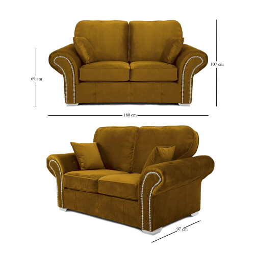 RD Furniture Oakland 2 Seater Sofa Plush Velvet Gold 2