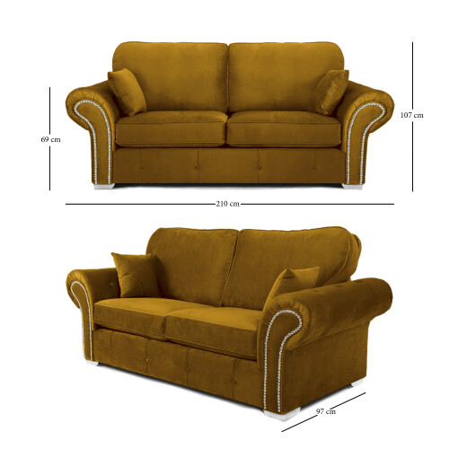 RD Furniture Oakland 3 Seater Sofa Plush Velvet Gold 2