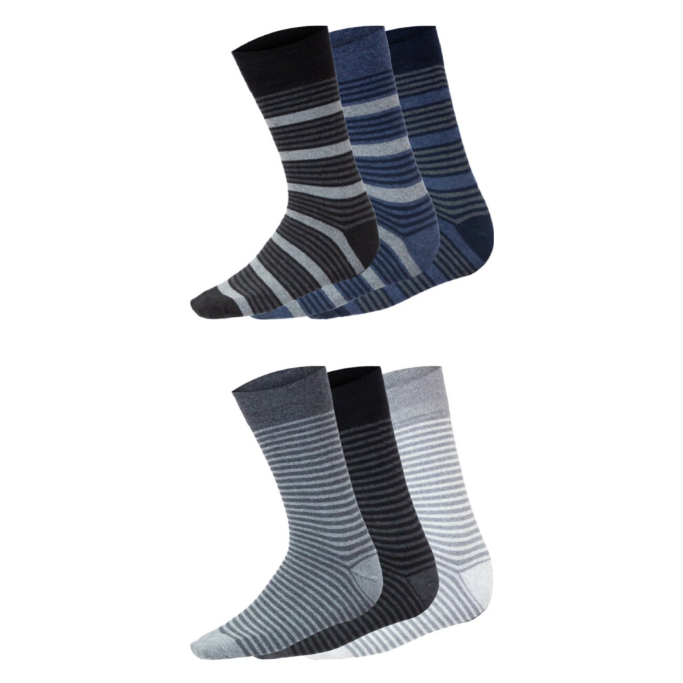 (Mens Non Elastic Diabetic Socks Soft Grip Stripe Design 6-11 6 Pairs) Non elastic stripe design socks