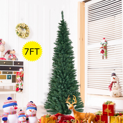 Costway 7FT Artificial Christmas Tree Xmas Decoration Tree Slim for Small Room