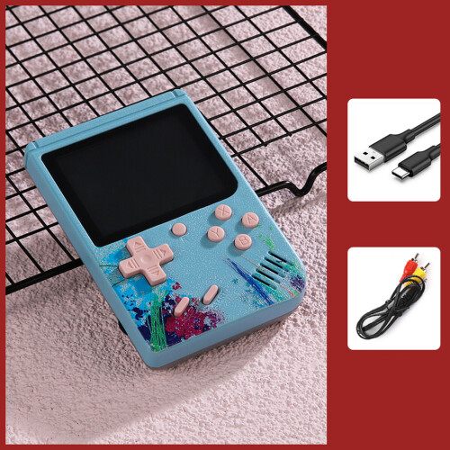 (Blue without handle) Handheld Retro Video Game Console Built-in 500 Classic Game Kids Gift 1