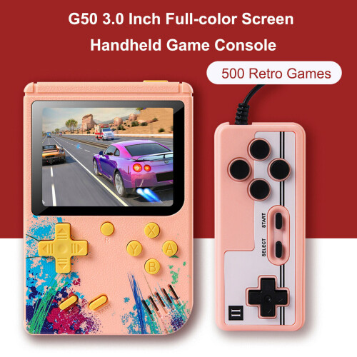 (Blue without handle) Handheld Retro Video Game Console Built-in 500 Classic Game Kids Gift 2