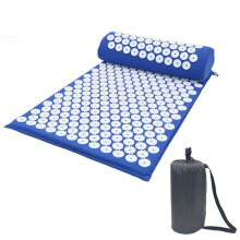 (Blue Mate with Pillow) Base Yoga Acupressure Massage Mat + Pillow Spiky Pain Stress Soreness Relax Body