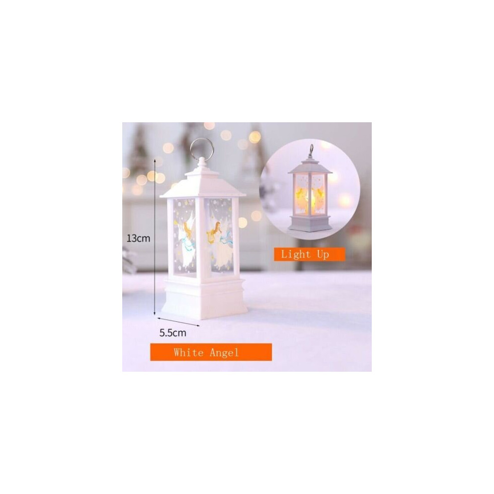 (White Angel) Christmas LED Light Up Lantern Xmas Santa Claus Lamp