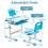 Costway Kids Study Desk Chair Set Height Adjustable w/Book Stand LED Light 8