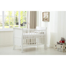 (White) MCC® BABY BED Solid Wooden Cot bed Savannah Sleigh Cotbed & Water Repellent Mattress